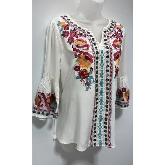 Andrée By Unit Floral Embroidered Tunic Top White Size Small - Picture 3 of 7